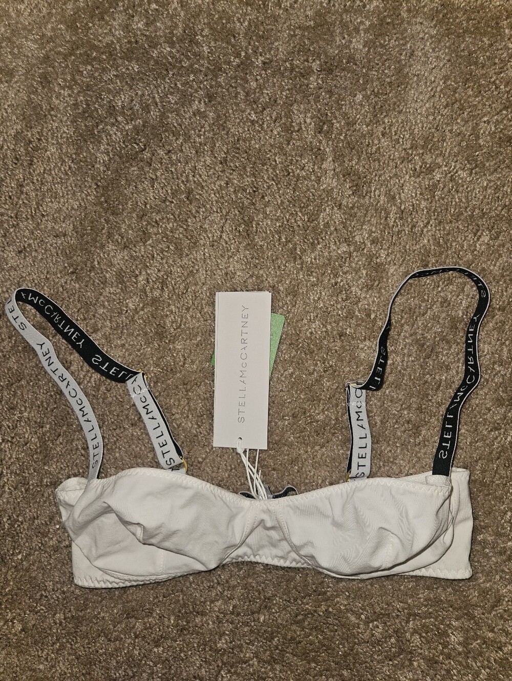 Stella McCartney White Bralette with Branded Black Straps. Sz M